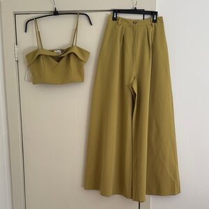 Women's Chartreuse Wide-Leg Pants and Crop Top Set - small